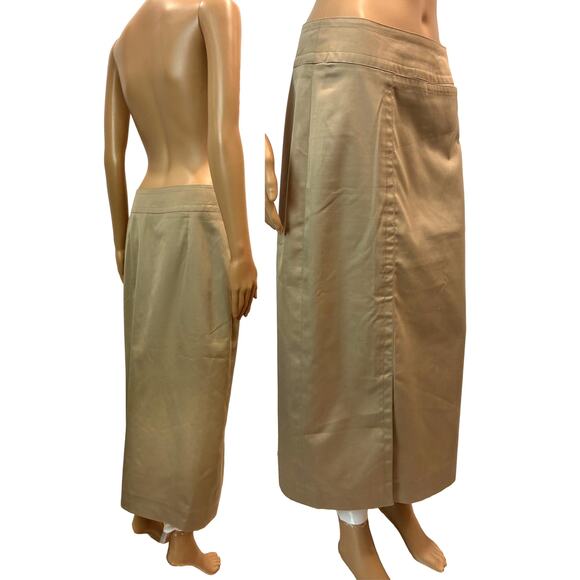 Vintage Khaki Wrap Midi Skirt 70s Safari Style by Giorgio Sant’Angelo - Picture 7 of 12